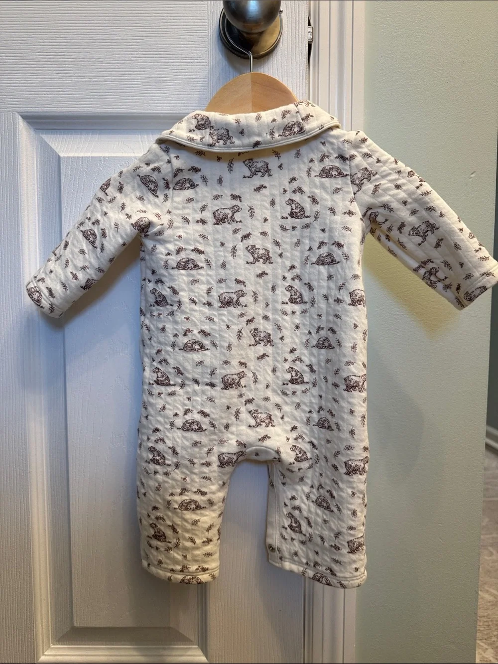 Janie and Jack Cream Quilted Bear- Print Onesie